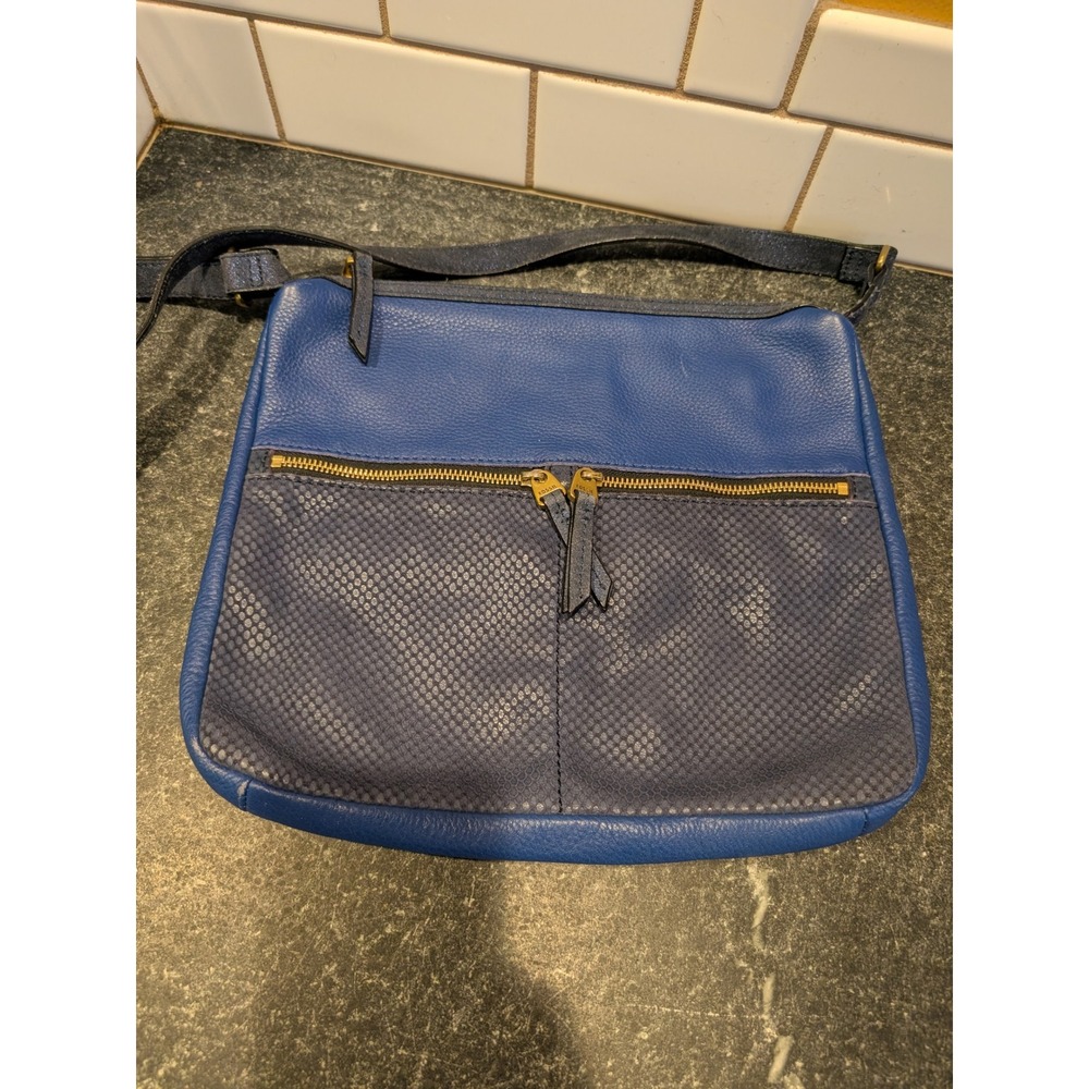 Fossil Blue‎ Pebbled Leather Snakeskin Embossed Crossbody Messenger Bag ZB5435